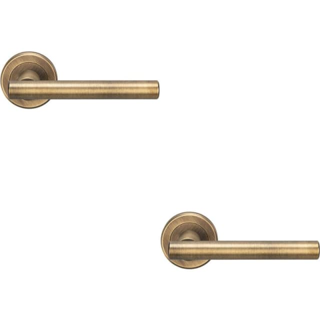 Loops 2x PAIR Straight T Bar Handle on Round Rose Concealed Fix Antique Brass Metallics