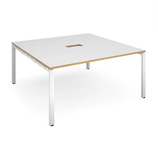 Adapt Square Office Boardroom Table With Power Module Cut Out - White/Oak - White Frame