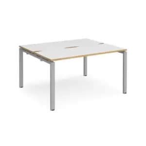 Bench Desk 2 Person Starter Rectangular Desks 1400mm White/Oak Tops With Silver Frames 1200mm Depth Adapt