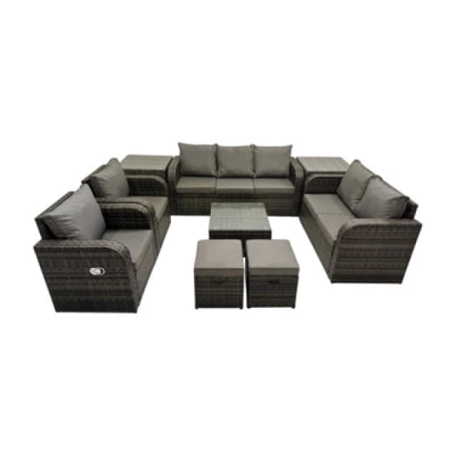 Fimous Garden Outdoor Furniture Set with 2 Side Tables 2 Small Stool in Dark Grey Dark Grey Unisex