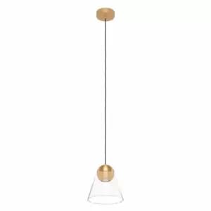 Eglo Modern Single Pendant In Clear Glass And Brass Finish
