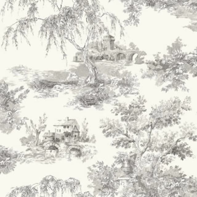 Grandeco French Vintage Toile Trees Smooth Wallpaper, Grey A69803