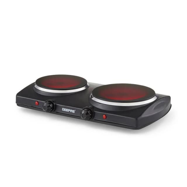 Geepas Double Ceramic Hot Plate Infrared Portable Electric Cooktop Hob 2000W in Black Unisex