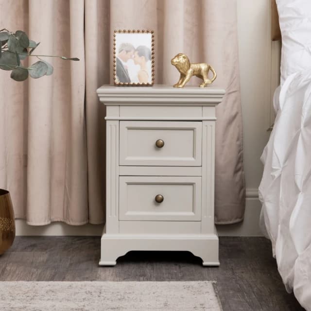 Melody Maison Taupe-Grey Two Drawer Bedside Table - Daventry Taupe-Grey Range Taupe