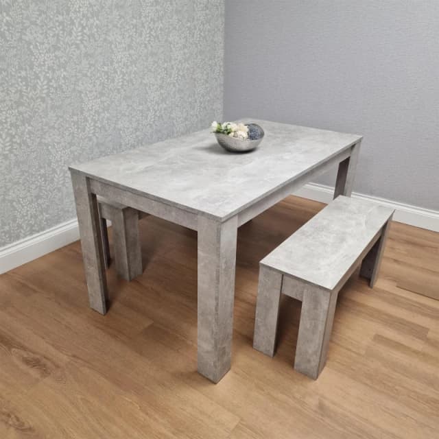 KOSY KOALA Dining Table and 2 Benches Stone Grey Effect Wood Table 2 Grey Benches Dining Room Furniture Stone grey 140 + 2 stone grey benches