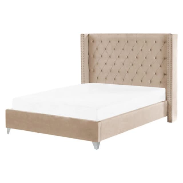 Beliani Bed Velvet Lubbon 160 X 200 Cm (Eu King Size) Beige
