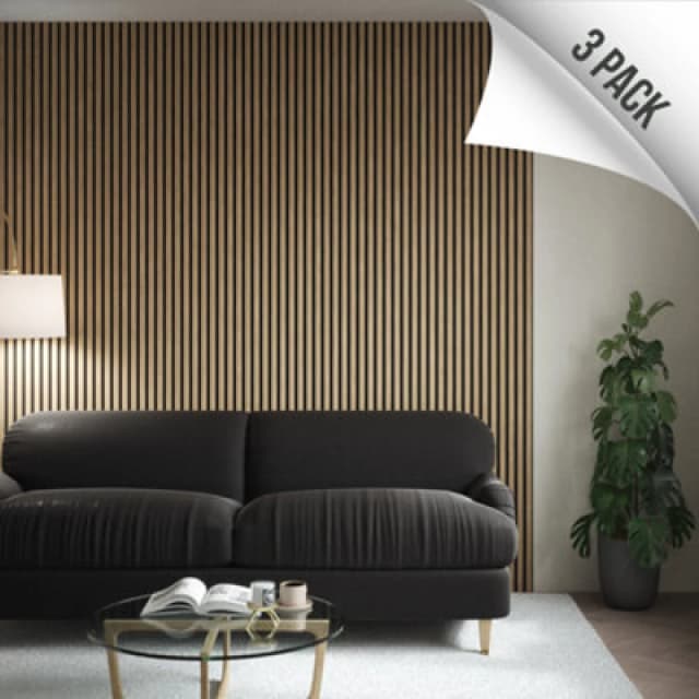 Kraus Easy Living - Natural Oak - Acoustic Slat Wall Panel X3 Pack - (L) 240Cm X (W) 60Cm - 3 Panel Value Pack