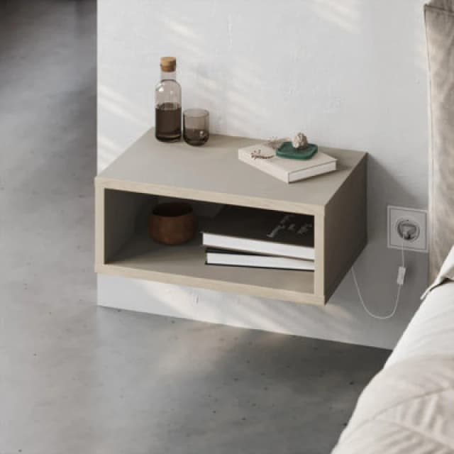 Decortie Modern Floating Bedside Table W/ LED Lights 45Cm Wall-Mount Nightstand End Table Open Shelf Bedroom Sandstone, Sonoma Oak