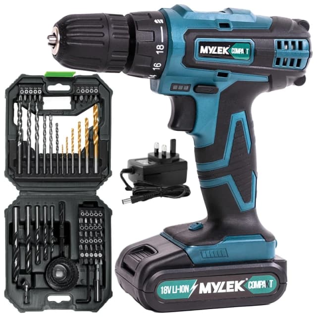 MYLEK Cordless Drill VCB with 56 Piece Accessory Kit Green
