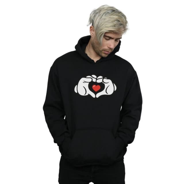 Disney Men Mickey Mouse Heart Hands Hoodie in Black Size: Small Black S Male 5057972522257