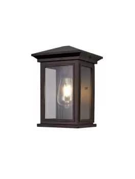 Flush Wall Lamp, 1 x E27, IP54, Antique Bronze, Clear Seeded Glass