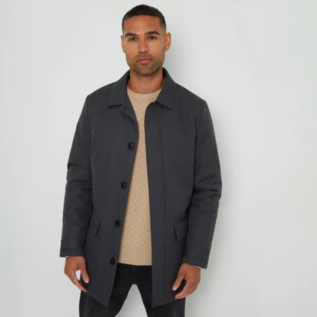 Threadbare 'Hanson' Showerproof Button Up Collared Mac Jacket Charcoal