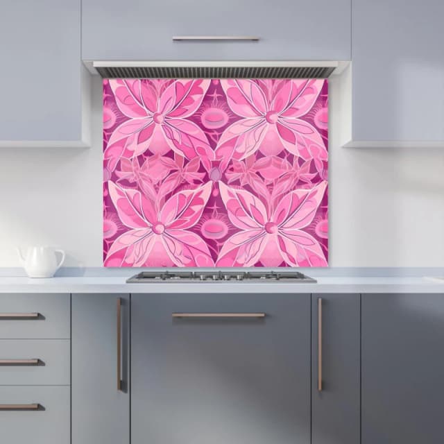 Warren Reed - Designer Pink Abstract Floral Design Kitchen Splashback Size: 600mm x 750mm Pink Unisex 600mm x 750mm