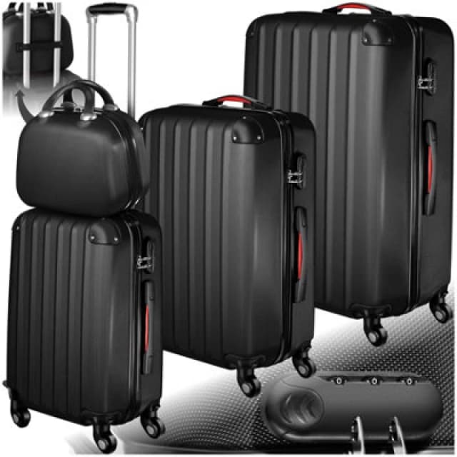 Tectake Suitcase Set Pucci - 3 Suitcases, Beauty Case, Robust, Hard-Shell Abs Plastic - Black