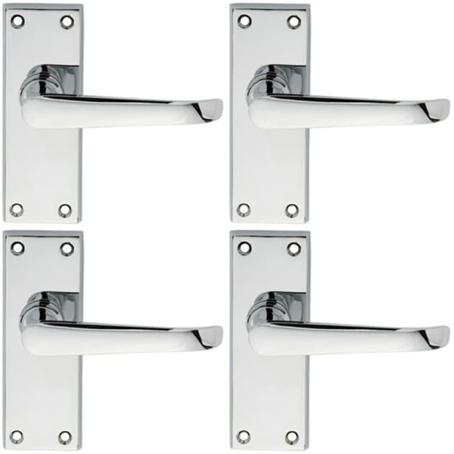 Loops 4x PAIR Straight Victorian Handle on Latch Backplate 150 x 42mm Polished Chrome Multi