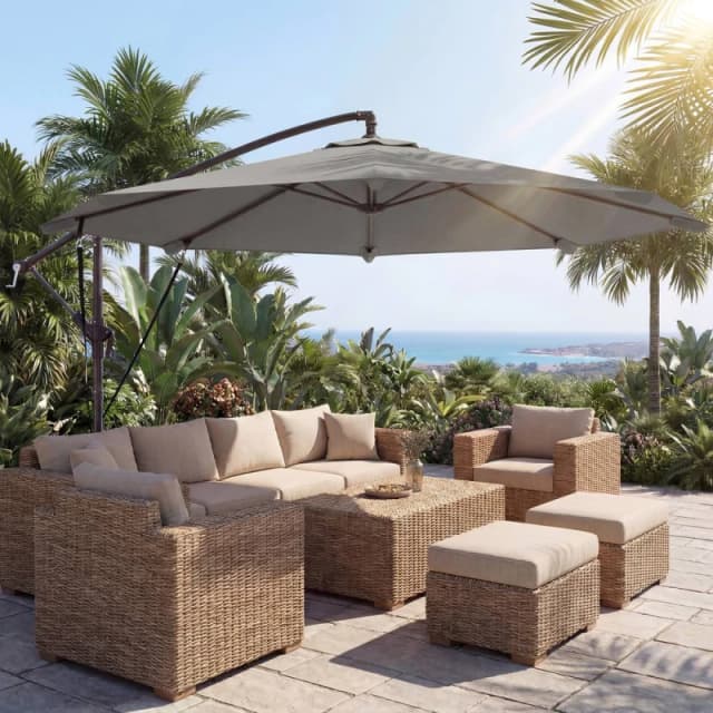 OUTSUNNY 3m Cantilever Parasol, Offset Umbrella with Cover & Wind Ropes in Light Grey Size: 3m Light Grey Unisex 3m