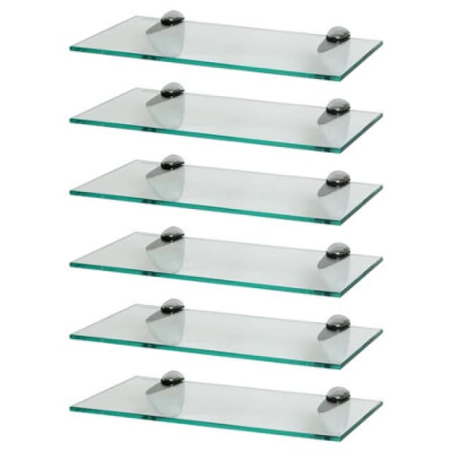 Harbour Housewares 6X Floating Glass Shelves - 40Cm - Silver Brackets - Bathroom Shower Storage Vanity Display Unit Shelf
