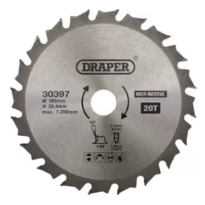 Draper TCT Multi Purpose Circular Saw Blade, 185 x 25.4mm, 20T
