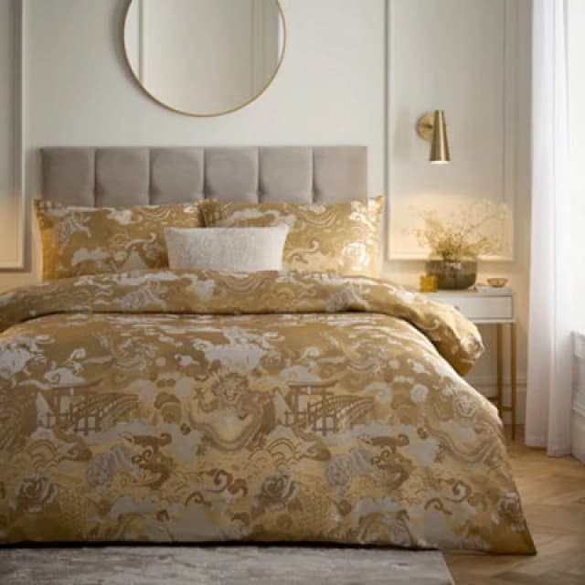 Paoletti Paoletti Baransu Jacquard Duvet Cover Set in Gold Size: Double Gold Double Unisex 5025532364746