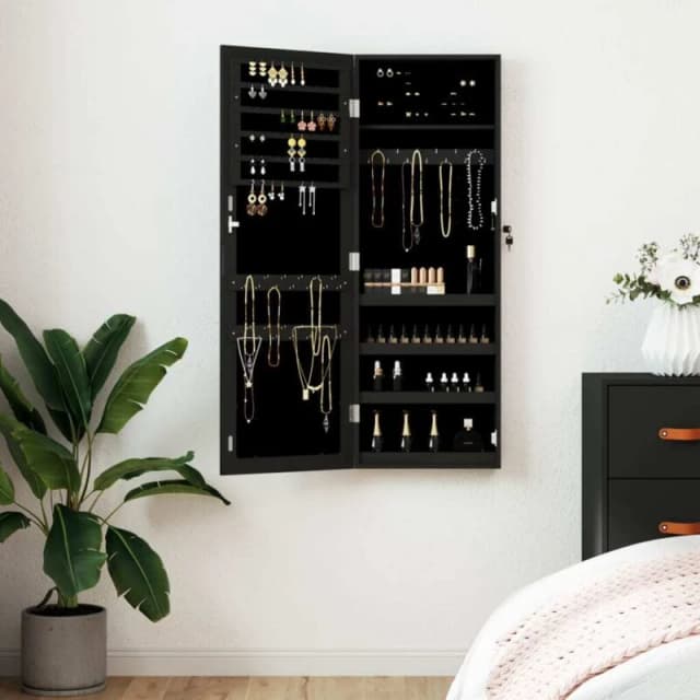 VIDAXL Mirror Jewellery Cabinet Wall Mounted Black 37.5x10x106cm Vidaxl 8720845811242