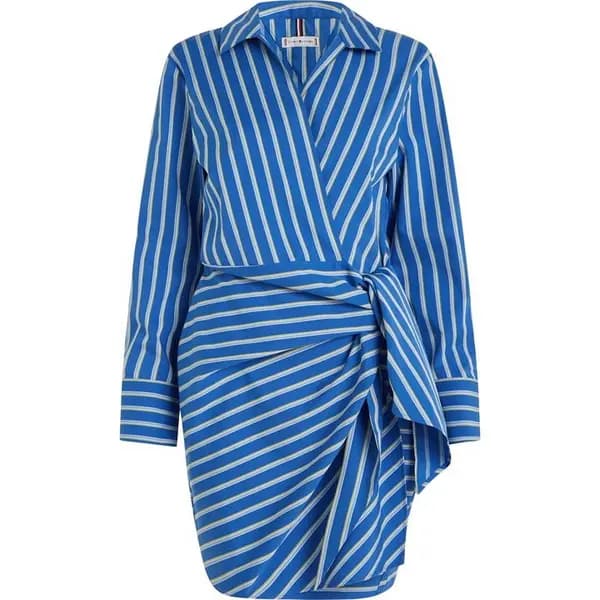 Tommy Hilfiger Stripe Wrap Shirt Mini Dress - Blue 6