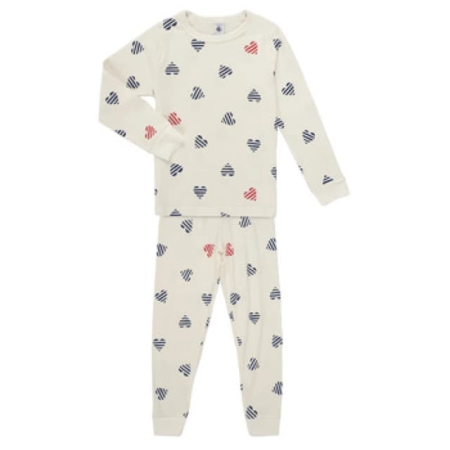 PETIT BATEAU Cotton Heart Print Pyjamas with Long Sleeves White Baby 3Y (94CM);5Y (108CM);4Y (102CM);12Y (150CM);10Y (138CM);8Y (126CM);6Y (114CM)