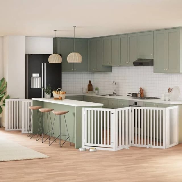 vidaXL Dog Gate with Door Foldable 12 Panels White 960cm Poplar Wood, White 3155680