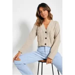 I Saw It First Button Through Cable Knit Cardigan - Brown