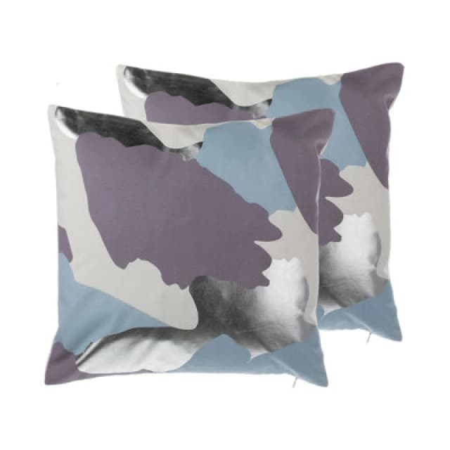 Beliani Set Of 2 Decorative Cushions Ixia Cotton 45 X 45cm Violet Abstract Pattern