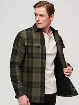 Superdry Wool Blend Miller Overshirt - Dark Green, Dark Green, Size S, Men