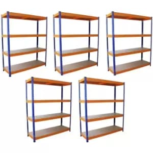 S-rax 5 x Metal Shelving Heavy Duty Racking - Blue - Monster Racking