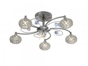 Flush Ceiling 5 Light Satin Nickel, Crystal