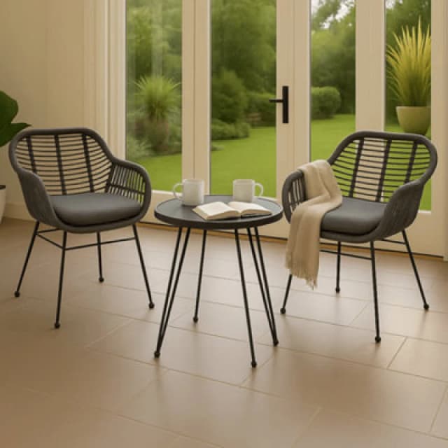Home Republic Rattan Garden Furniture Set With Chairs And Table Black 3 Piece