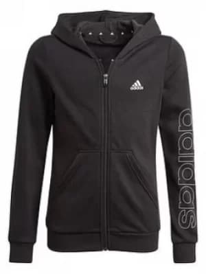 Adidas Junior Girls Lin Full Zip Hoody, Black/White, Size 11-12 Years, Women