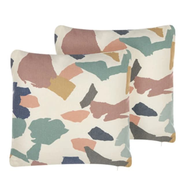 Beliani Set Of 2 Decorative Cushions Fothergilla 45 X 45cm Multicolour Abstract Pattern
