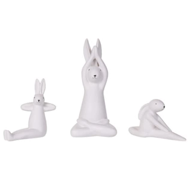 Beliani Set Of 3 Figurines Hare Brest Ceramic White
