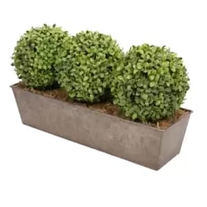 GreenBrokers Artificial Boxwood Triple Bay Ball in Rustic Window Box 54cm
