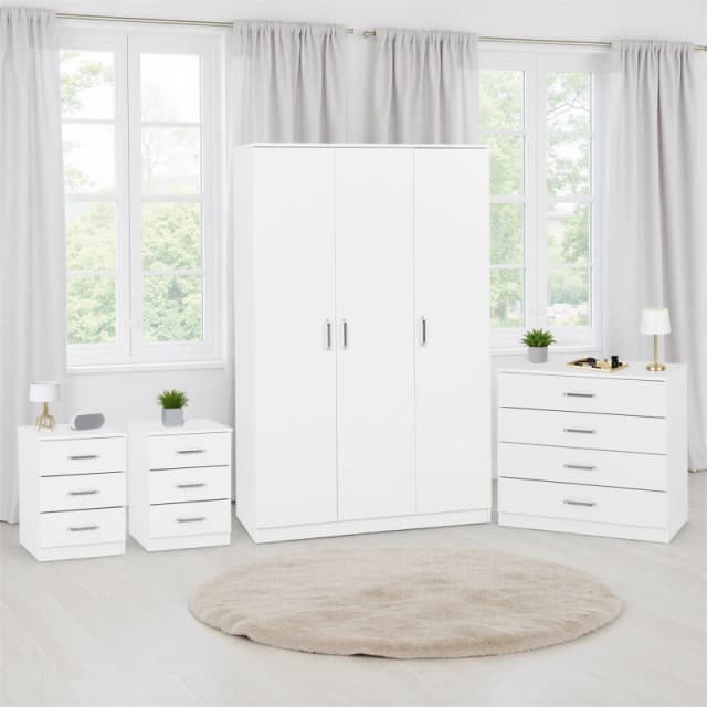Seconique Dakota 3 Door Wardrobe Bedroom Set - White