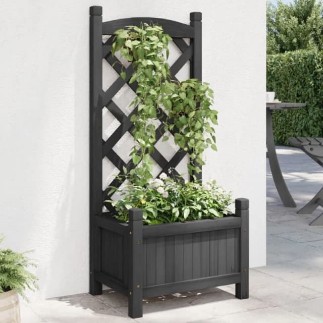vidaXL Planter with Trellis Black Solid Wood Fir, Black 365484