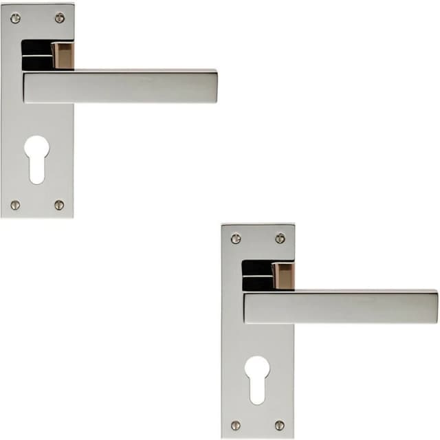 Loops 2x PAIR Straight Square Lever on Euro Lock Backplate 150 x 50mm Polished Nickel Metallics