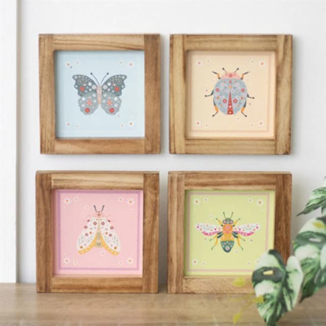 Set Of 4 Floral Bug Framed Wall Art Prints