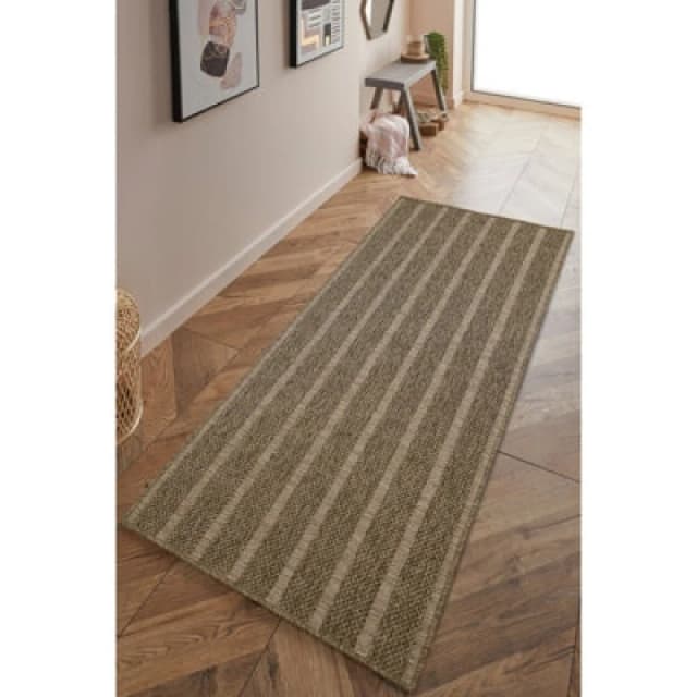 Melrose Summer Stripe Latte Low Pile Height 3mm Indoor Outdoor Runner Area Rug - 80X200Cm