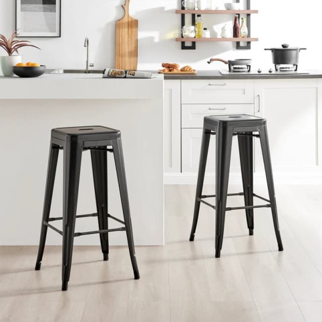 FurnitureboxUK FurnitureboxUK Set of 2 Colton 'Tolix' Style Metal Stackable Retro Industrial Bar Stools in Black One Size Unisex 5056542692482