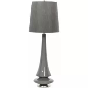 Loops - Table Lamp Mid Grey Glaze Dark Grey Faux Silk Shade Grey LED E27 60W