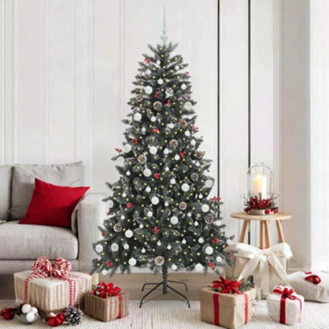 vidaXL Artificial Christmas Tree with 300 LEDs, White Balls Green 99 x 99 x 180 cm, Green 3395883