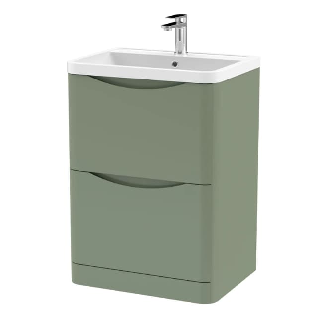 Balterley Floor Standing 2 Drawer Vanity Basin Unit Polymarble Basin Green 600mm Green