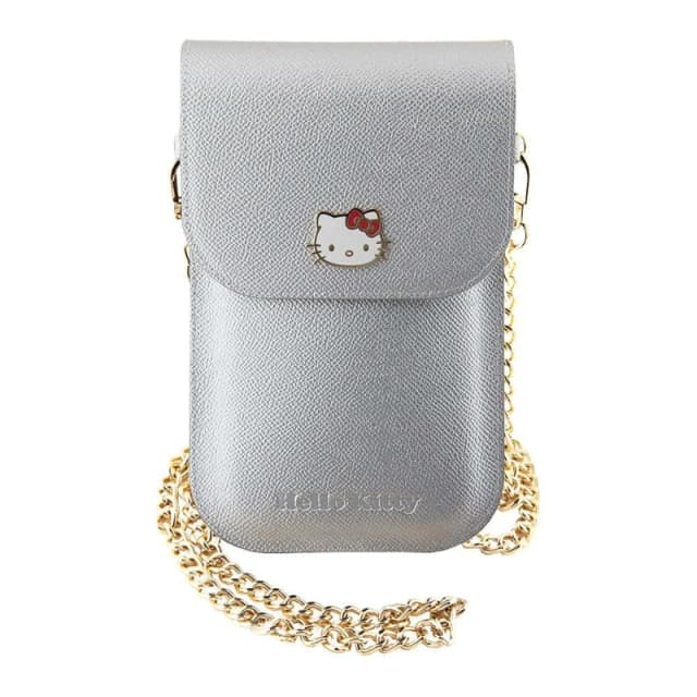 Hello Kitty Grained PU Leather Phone Bag Crossbody Chain Logo Silver - None None One Size