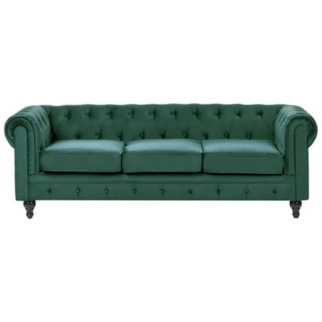 Beliani Sofa 3 Seater Chesterfield Velvet Emerald Green