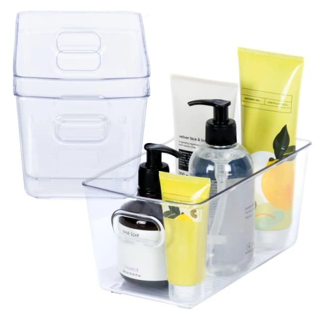 LIVIVO Set of 3 Clear Plastic Storage Tubs with Handles Clear