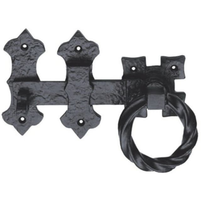 Loops Ornate Ring Lift Handle Latch Set for Outdoor Gates Black Antique Finish Black unisex